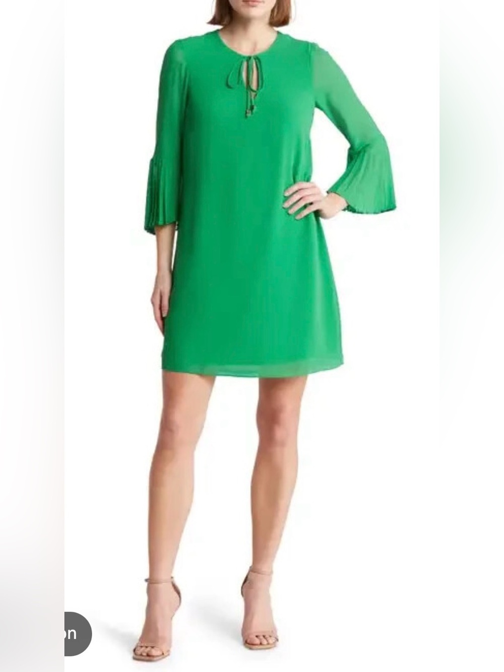 VINCE CAMUTO Pleated Bell Sleeves Shift Dress Kelly Green Size  12 NWT